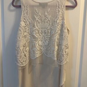 Karen Kane Elegant Cream Sleeveless Lace Top-Size Medium